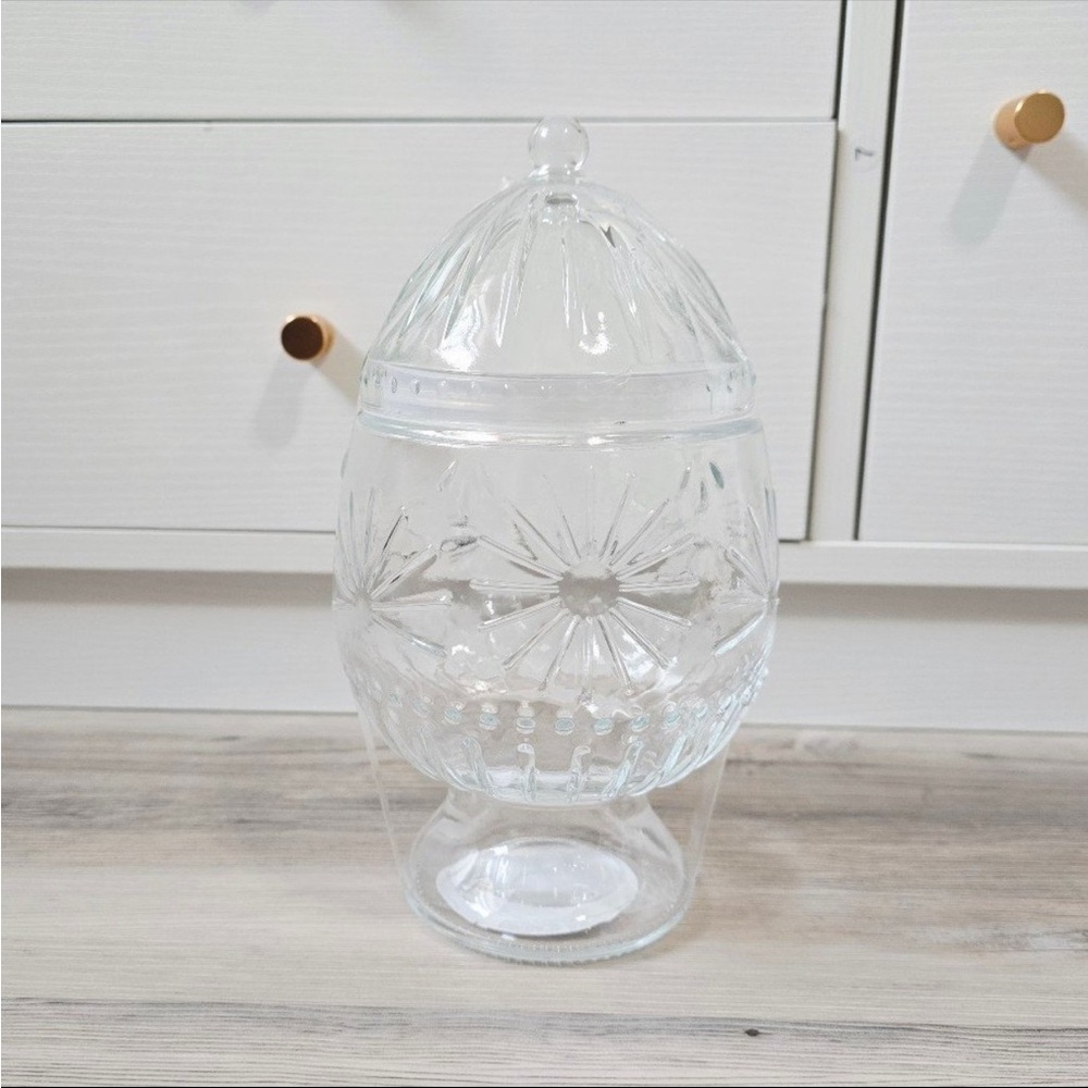 Jeweled Glass Novelty Egg Jar Canister with Lid